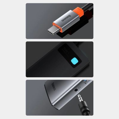 27. Baseus Metal Gleam 11in1 multifunctional USB Type C HUB - 3x USB 3.2 Gen 1 5Gbps / USB Type C PD 100W / 3.5 mm mini jack AUX / VGA Full HD 60Hz / 2x HDMI 4K 30Hz / TF and SD card reader / RJ45 1Gbps gray (CAHUB-CT0G)