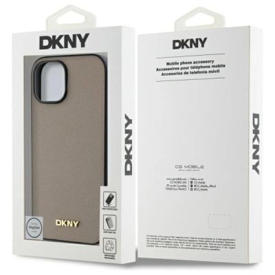 8. DKNY Grained Metal Logo MagSafe iPhone 15 Case - Beige