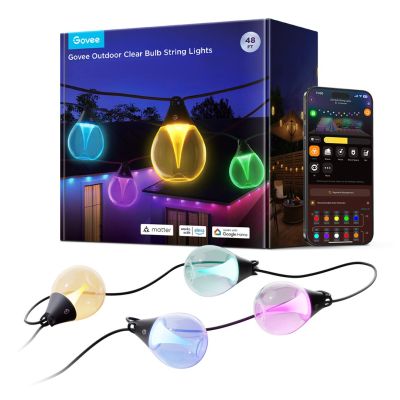 2. Govee H7025 RGBICW Outdoor String Lights, 14.63m, 2.4GHz Wi-Fi + Bluetooth