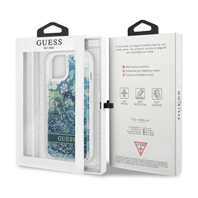 8. Guess GUHCP13SLFLSN iPhone 13 mini 5.4" green/green hardcase Flower Liquid Glitter