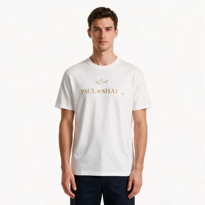 Paul&Shark Men's Cotton T-shirt White and Gold 99311007-10E - Classic Cut, Logo