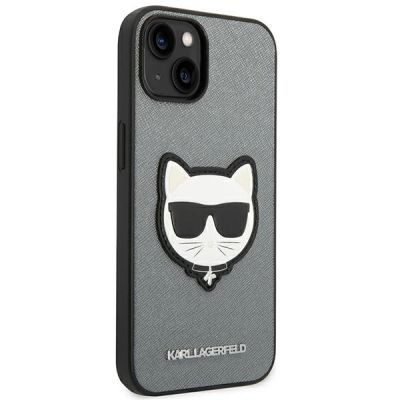 4. Karl Lagerfeld Saffiano Choupette Head Patch case for iPhone 14 - silver
