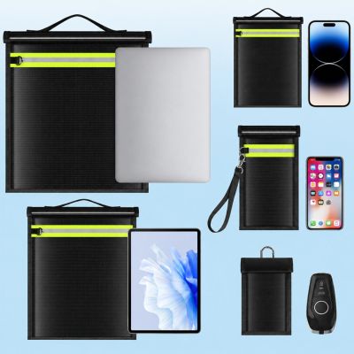 2. Set of 5 Fireproof RFID Blocking Bags OTN-5R with Handle and Reflector - Black
