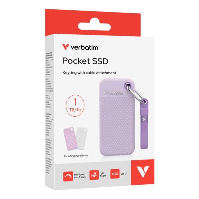 6. Verbatim Pocket 1TB SSD with two cases: white and purple