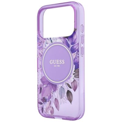 5. Guess IML Flowers Pearl Strap MagSafe Case for iPhone 18 Pro / 17 Pro – purple