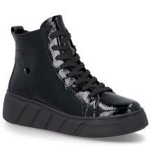Women's patent leather platform ankle boots, black, Rieker W2661-01
