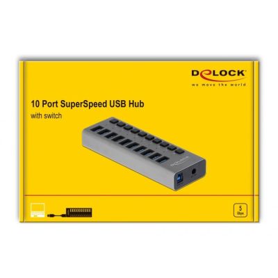 4. Delock External USB 3.0 Hub with 10 Ports and Switches