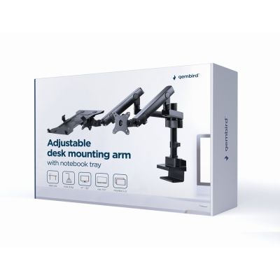 7. GEMBIRD ADJUSTABLE DESK ARM/MOUNT FOR 2 MONITORS + NOTEBOOK SHELF 17–32, VESA 100 X 100 MM, UP TO 8 KG