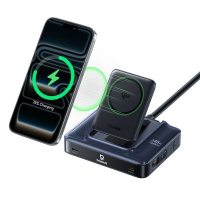 3. Baseus Nomos NH21 6-in-1 245W Wireless Charging Station with Two Retractable USB-C Cables - Black