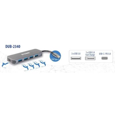 3. D-Link DUB-2340 USB Type-C Hubs and Concentrators 5000 Mbit/s Gray