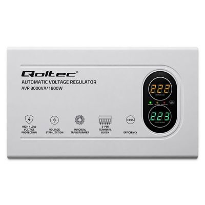 8. Qoltec Automatic Voltage Stabilizer AVR 3000VA | 1800W | Compact | Toroidal Transformer