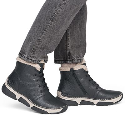 5. Women's leather ankle boots, insulated, black, Rieker 45946-00