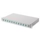 FO patch panel with equipment 19'' 1U, 12x LC dx, OM3, pigtails, adapters, trays, sliding, gray