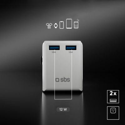 8. SBS universal travel adapter - EU 2xUSB-A - white
