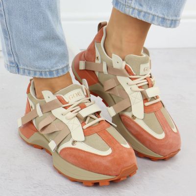 4. Women's beige and orange leather sneakers Goe RR2N4064