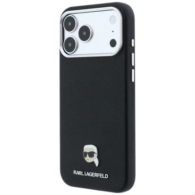 2. Karl Lagerfeld Grained Karl Head Metal MagSafe Case for iPhone 18 Pro Max / 17 Pro Max - Black