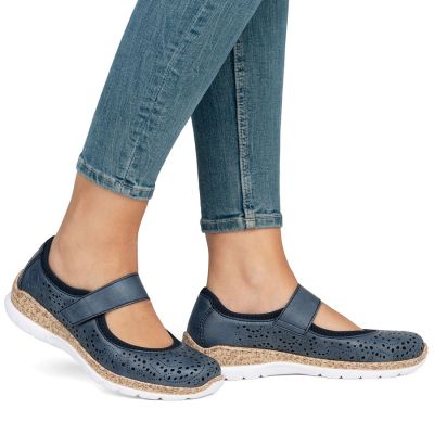 5. Rieker N4299-14 women's comfortable velcro shoes, openwork, blue