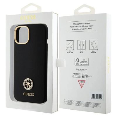 8. Guess Silicone Logo Strass 4G Case for iPhone 15 - Black