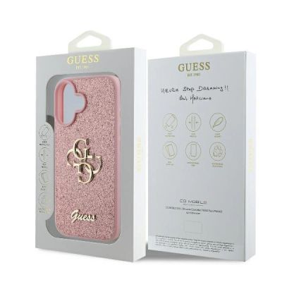 8. Guess Fixed Glitter Big 4G iPhone 16 Case - Pink