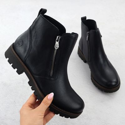 9. Black Leather Women’s Worker Boots Rieker 78556-00