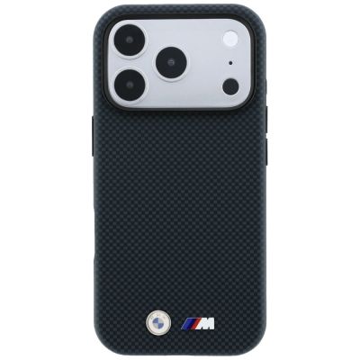 3. BMW M Quadrille Kevlar Metal Logo MagSafe Case for iPhone 17 Pro / 18 Pro - Navy Blue