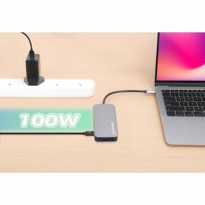 9. MANHATTAN 8-in-1 USB-C Docking Station with USB 3.2 Gen 1 Power Delivery Type-C Male to HDMI Female, Three USB-A Ports, Gigabit RJ45 Port, USB-C Power Delivery Port, SD/MicroSD Card Reader, Aluminum, Space Gray (13061)