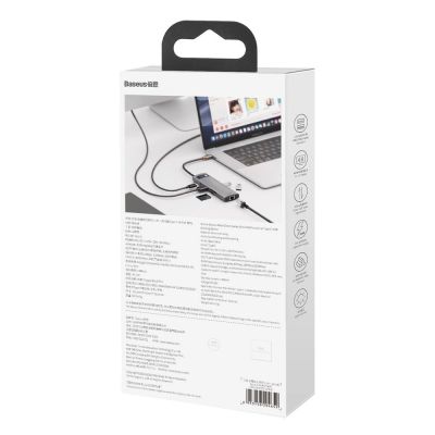 6. Baseus Metal Gleam 8in1 USB-C Hub - USB-C PD 100W 1x HDMI 4K 30Hz 1x SD and microSD card reader 3x USB-A 3.2 1xRJ45 - gray
