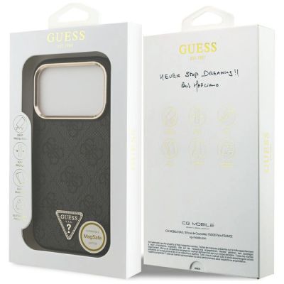 8. Guess 4G Triangle Logo MagSafe Case for iPhone 17 Pro / 18 Pro - Black and Gold