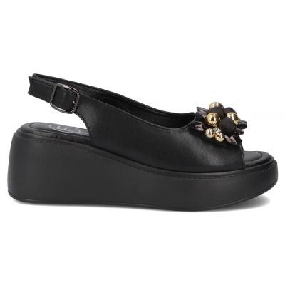 2. Women's leather wedge sandals, black, Filippo DS7577