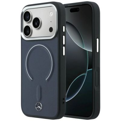 Mercedes Leather 3D MagSafe Case for iPhone 17 Pro - Navy Blue