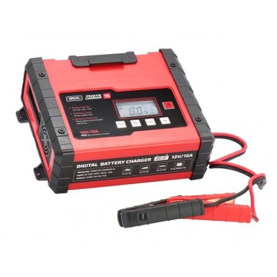 PRAKTIK CHARGER 15 LCD charger, charging voltage: 12 V IDEAL, charging current: 2/8/15A, supply voltage: 230V, battery type: AGM/EFB/GEL/MF/WET