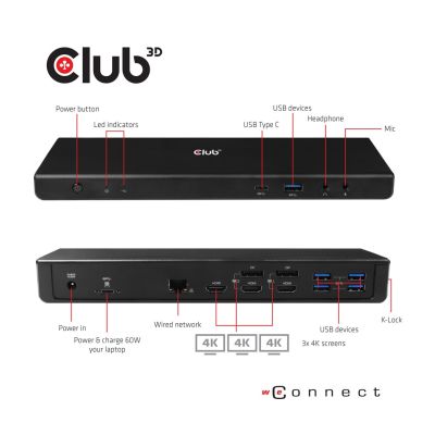 15. CLUB3D CSV-1562 Docking Station USB 3.2 Gen 1 (3.1 Gen 1) Type-C Black