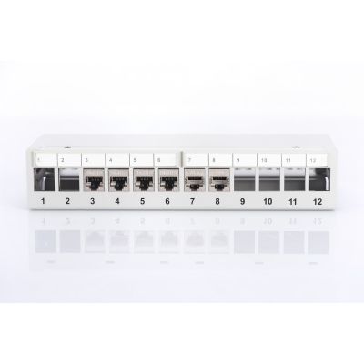 3. Modular desktop patch panel 12x keystone, shielded, gray, cable guide, labeling fields