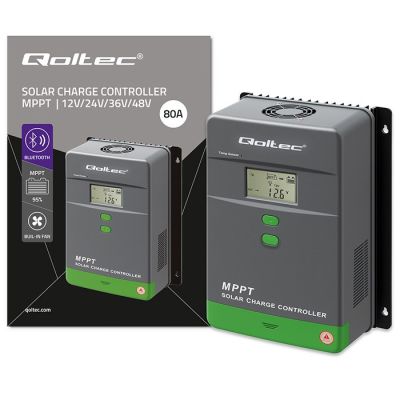 14. Qoltec MPPT Solar Charge Controller with Temperature Sensor 80A | 12V / 24V / 36V / 48V | LCD | Bluetooth | APP | GEL | LiFePO4