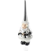 CHRISTMAS TREE TOP 28CM GLASS SILVER SANTA CLAUS