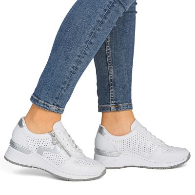 5. Women's leather wedge sneakers white Rieker N4340-80