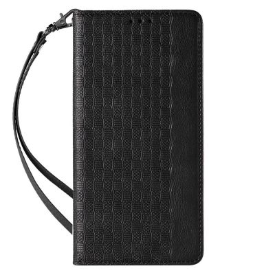 4. Magnet Strap Case for iPhone 14 Pro Flip Wallet Mini Lanyard Stand Black