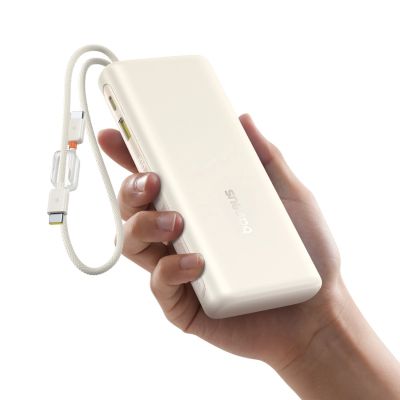 6. Baseus EnerFill FC41 20000mAh 100W Power Bank with Digital Display with Two Built-in USB-C Cables - Beige
