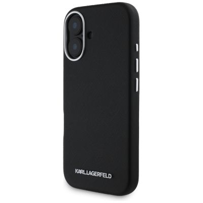 2. Karl Lagerfeld Saffiano Full Wrapped Elongated Metal Logo MagSafe Case for iPhone 16 - Black