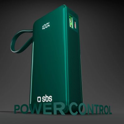 5. Powerbank SBS 10000 mAh 20W with built-in USB-C cable and digital display - green