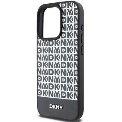 6. DKNY Leather Printed Pattern Metal Logo MagSafe Case for iPhone 15 Pro - Black