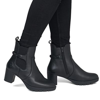 6. Women's leather ankle boots with heels, insulated, black, Rieker 77651-00