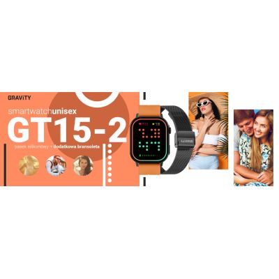10. Gravity GT15-2 Smartwatch Orange Silicone Strap + Black Bracelet