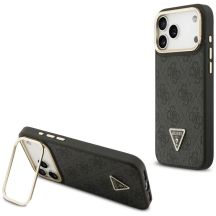 Guess 4G PU Triangle Logo & Stand Camera Magsafe Case for iPhone 17 Pro Max - Black