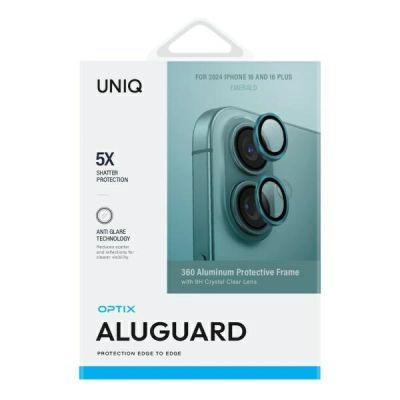 2. Uniq Optix Aluminum Camera Lens Protector with Applicator for iPhone 16 / iPhone 16 Plus - Green