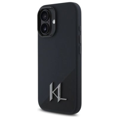 2. Karl Lagerfeld Silicone Shadow Metal Initial MagSafe iPhone 16 Case - Black
