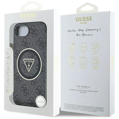 8. Guess IML Metal Glitter 4G Circle Triangle MagSafe Case for iPhone 16e - Black