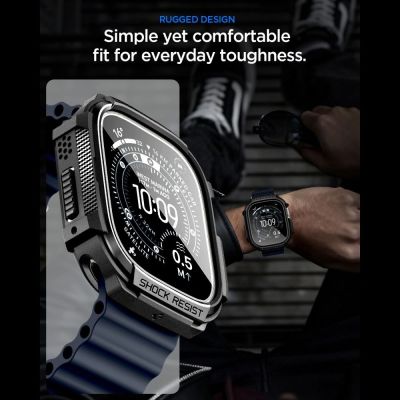 7. Spigen Rugged Armor Case + 9H Tempered Glass for Apple Watch Ultra 49mm - Matte Black