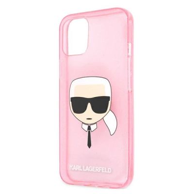 6. Karl Lagerfeld Glitter Karl's Head Case for iPhone 13 mini - Pink