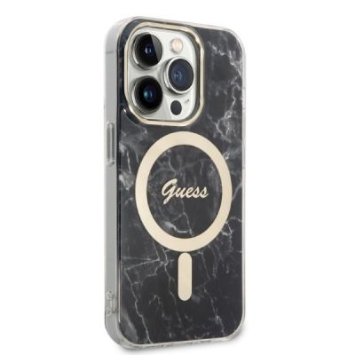 4. Set Guess GUBPP14LHMEACSK Case+ Charger iPhone 14 Pro 6.1" black/black hard case Marble MagSafe